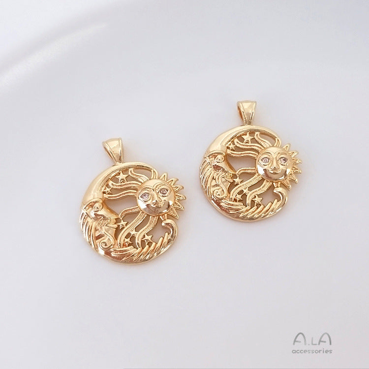 Wholesale colored copper plated gold pendant star and moon inlaid zircon DIY jewelry